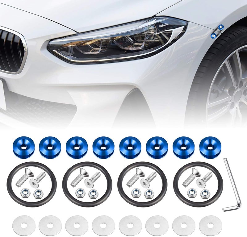 TOMALL Enmoo 8Pcs Universal Aluminum Fasteners and Washers Kit for Car Bumpers and Trunks (Blue) - Image 1