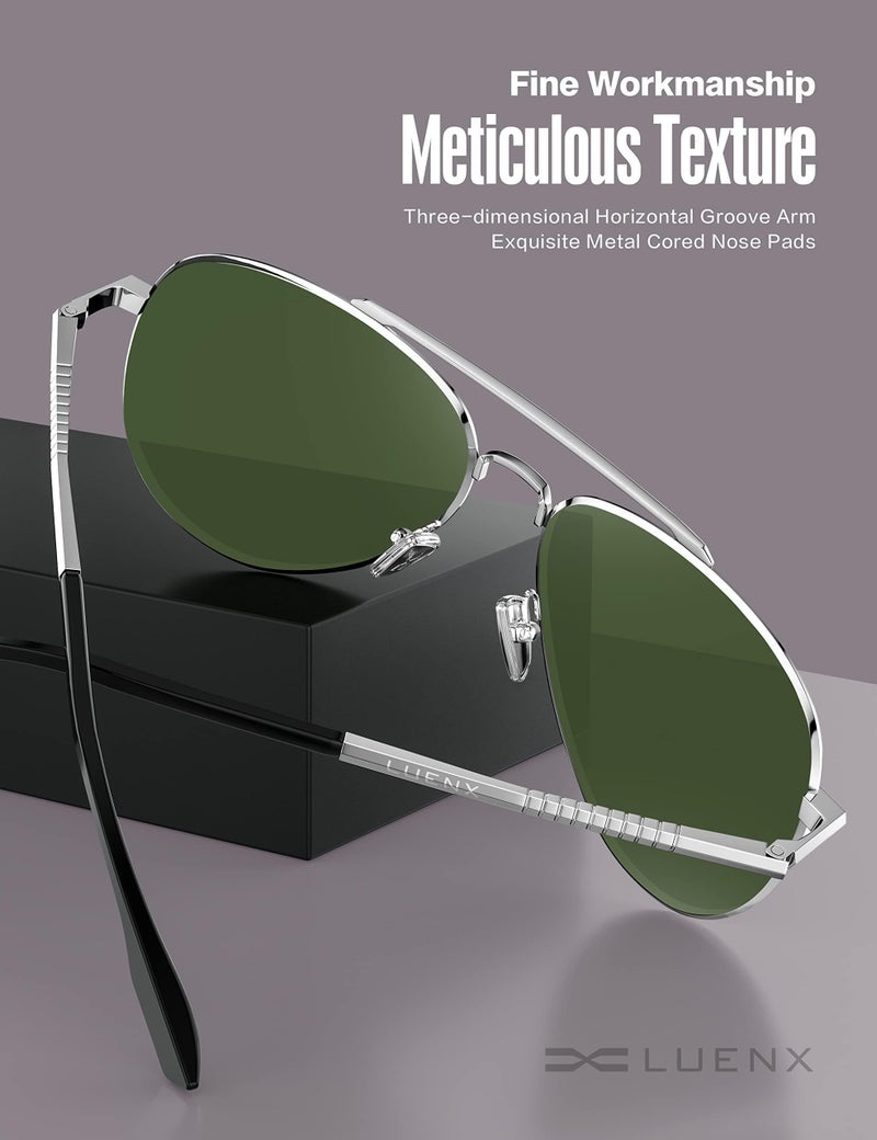 LUENX Women Men Aviator Sunglasses Polarized Driving Shades Mirror Purple Lens Metal Silver Frame Classic Style - Image 4