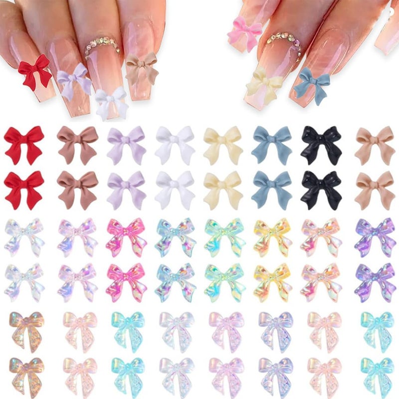 Aurora 100 Pcs Bow Nail Charm Set - Cute Butterfly, Pearl Resin, 3D Bows, Colorful Bowknot for Acrylic Nails