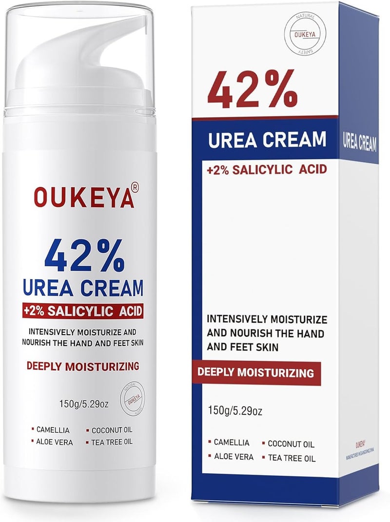 OUKEYA Urea Cream 42% plus Salicylic Acid 2% Intensive Moisturizer for Extremely Dry Chapped, Softens Rough Skin on Hands, Feet, Elbows & Knees, Removes Corns, Calluses, Dead Skin Indoor outdoor all-purpose fit - Image 1