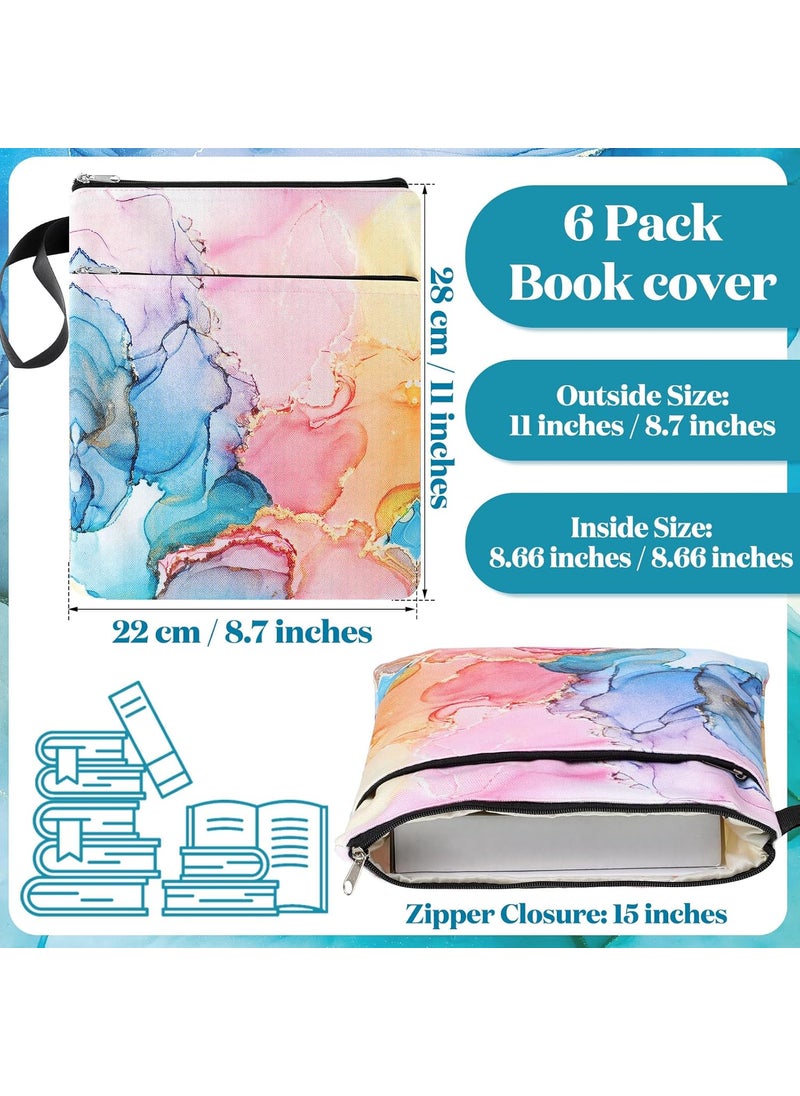 Epakh 6 Pcs Book Sleeve with Zipper Book Covers for Paperbacks Protector Hardcover Marble Printed Pouch Bags for Lovers Teacher Student Gifts Medium 11 x 87 Inch Quicksand with Glitter  - Image 2