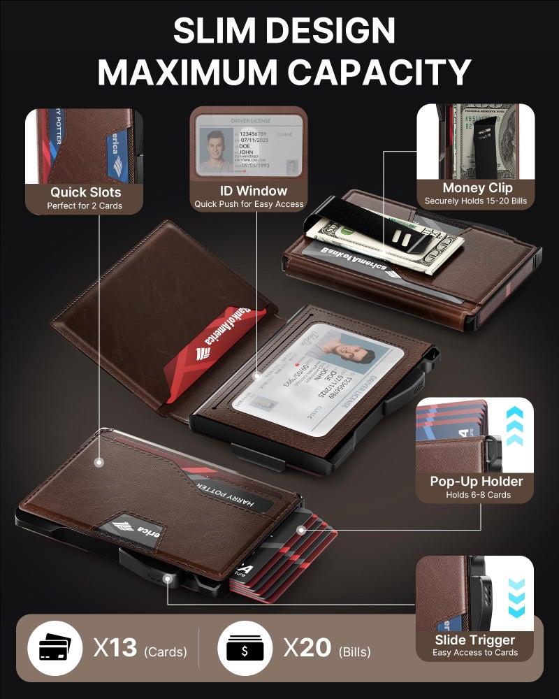 typecase Pop Up Wallet: Slim Wallet with Money Clip, Rfid-blocking, Minimalist, Small, Thin, Compact Card Case, Magnetic Bifold, Front Pocket Wallet, 9-13 Card Capacity, Mens Gifts Wallet - Brown - Image 2
