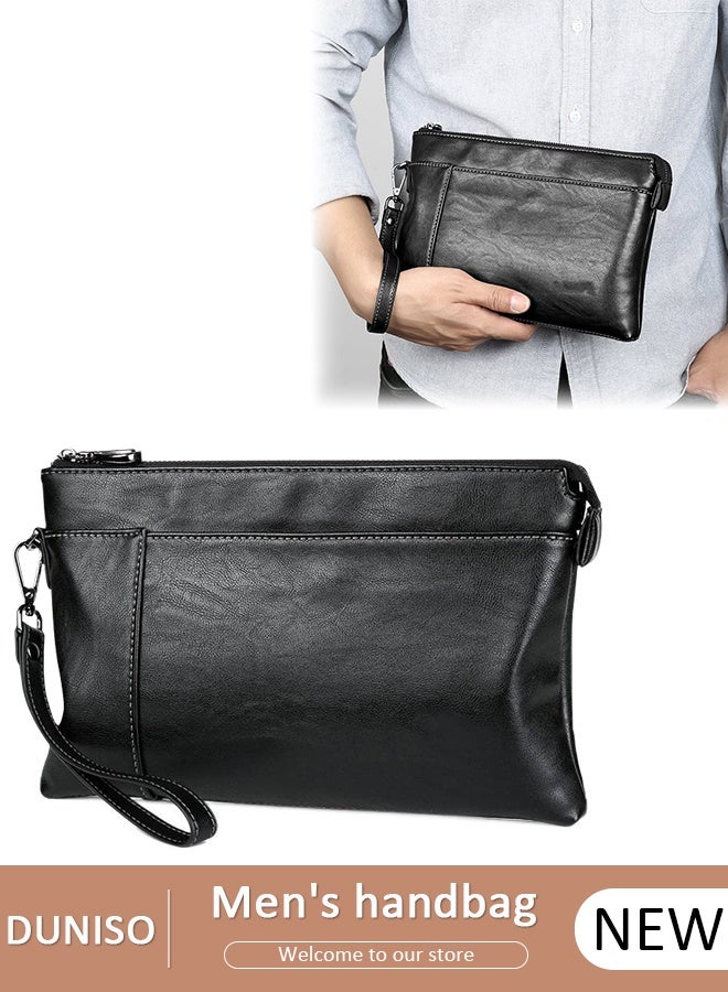DUNISO PU Men's Clutch Wallet ,Large Capacity handbags with Wrist Strap，Durable and Stylish handbag  Business Casual Envelope Handbag for Cards Cash Essentials 9.7 Inch iPad - Image 1
