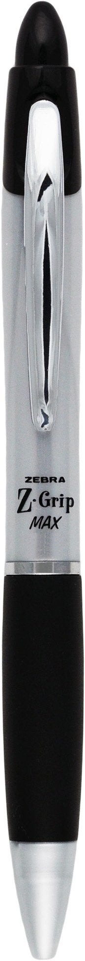 Zebra Pen Z-Grip® Max Retractable Ballpoint Pens, Medium Point, 1.0 mm, Silver Barrel, Black Ink, Pack Of 12 - Image 2