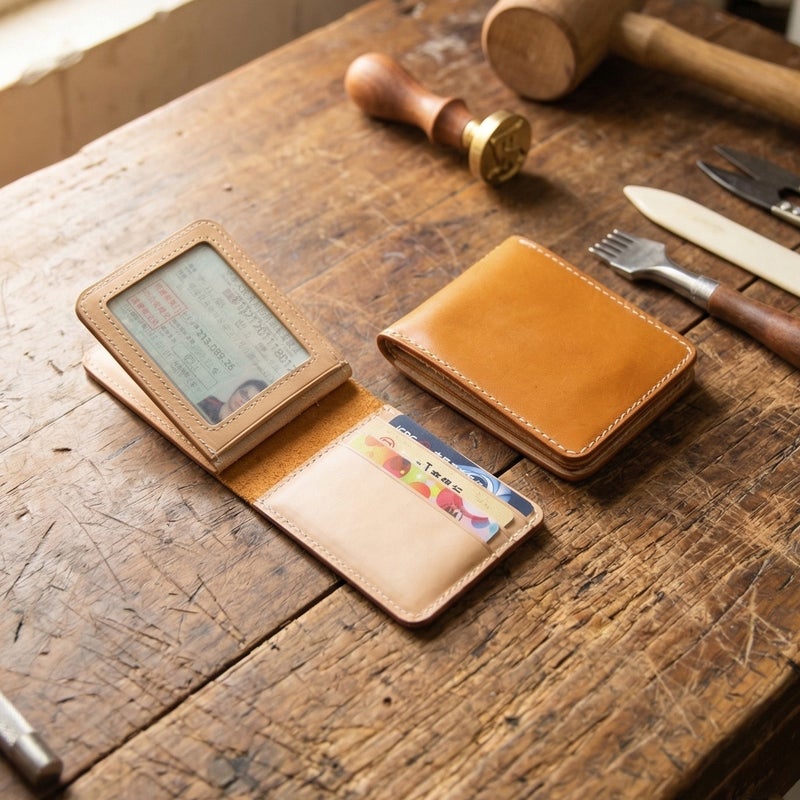 Handmade Italian Vegetable Tanned Cowhide Leather Driver's License Wallet, Multifunctional 2 Fold Card Holder for Men and Women, Minimalist Everyday Carry - Image 2