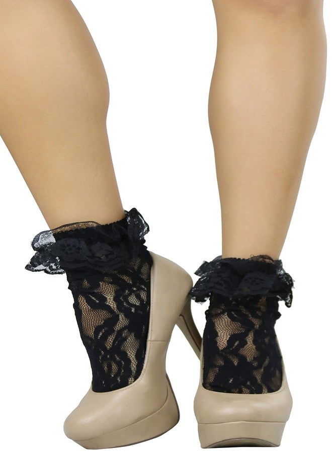 خلخال نسائي أنيق من الدانتيل من ToBeInStyle مع سوار مكشكش - أسود - مقاس واحد - Image 2