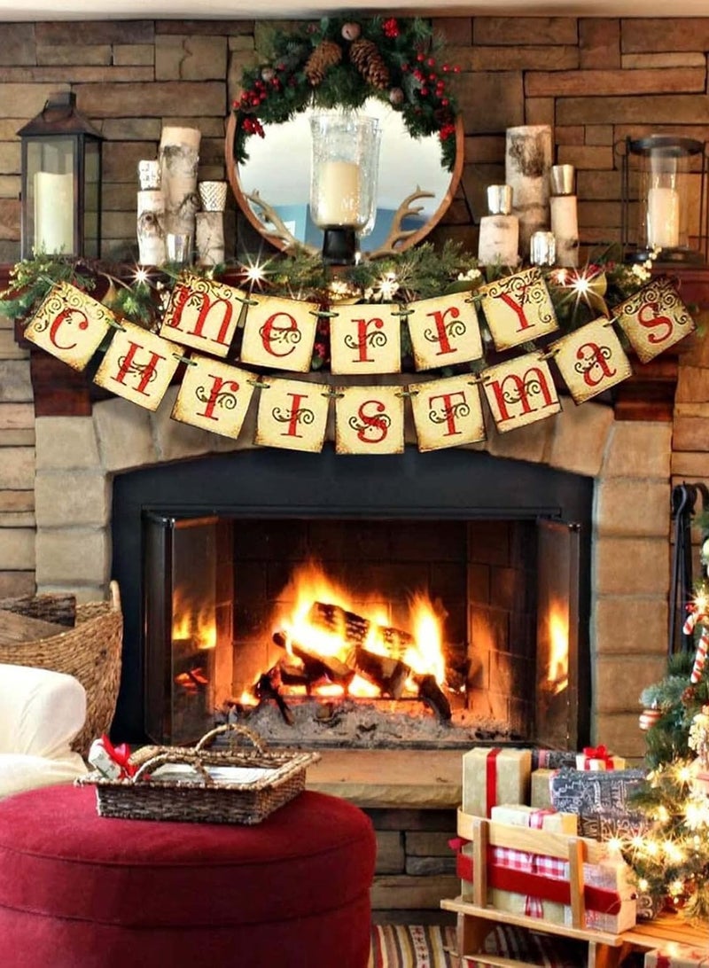 لوبيتيز عيد الميلاد الديكور - عيد ميلاد سعيد شعار الرجعية الرجعية الرجعية رسائل عيد الميلاد سحب العلم الديكور ، الداخلية ، والمكاتب ، الموقد ، عطلة الطرف الديكور - Image 4