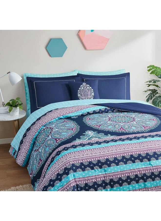 Generic Degrees of Comfort Full Size Comforter Sets, Blue Boho Mandala 8 Piece Bedding Set, Microfiber Bed Set with Sheet, Bohemian Bed in A Bag, Matching Decorative Pillow, Navy  - Image 1