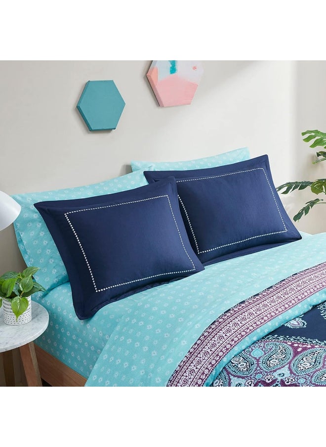 Generic Degrees of Comfort Full Size Comforter Sets, Blue Boho Mandala 8 Piece Bedding Set, Microfiber Bed Set with Sheet, Bohemian Bed in A Bag, Matching Decorative Pillow, Navy  - Image 3