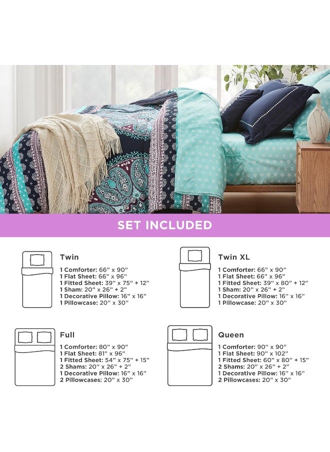 Generic Degrees of Comfort Full Size Comforter Sets, Blue Boho Mandala 8 Piece Bedding Set, Microfiber Bed Set with Sheet, Bohemian Bed in A Bag, Matching Decorative Pillow, Navy  - Image 5