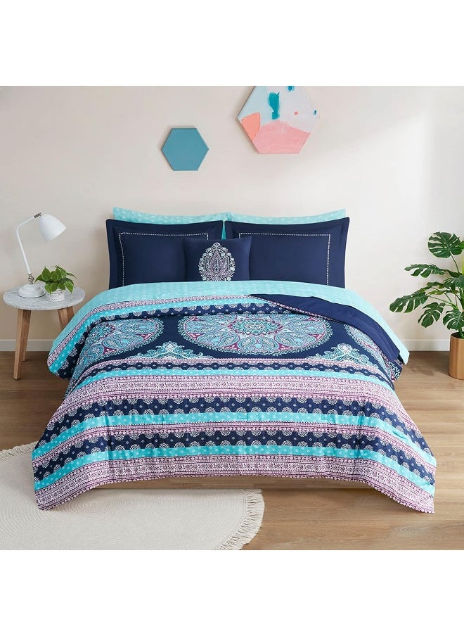 Generic Degrees of Comfort Full Size Comforter Sets, Blue Boho Mandala 8 Piece Bedding Set, Microfiber Bed Set with Sheet, Bohemian Bed in A Bag, Matching Decorative Pillow, Navy  - Image 2