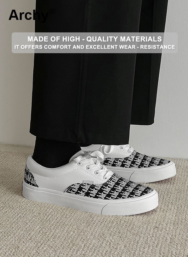 Archy Men's Classic Color-Block Canvas Sneakers - Breathable Low-Top Lace-Up Shoes with Letter Print for Casual Daily Wear  - Image 3
