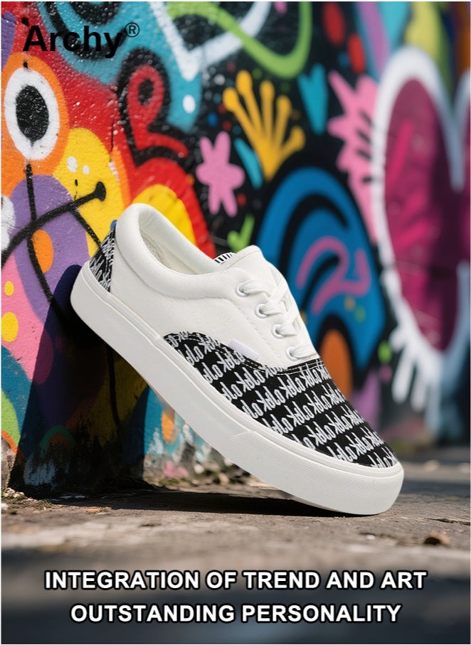 Archy Men's Classic Color-Block Canvas Sneakers - Breathable Low-Top Lace-Up Shoes with Letter Print for Casual Daily Wear  - Image 5
