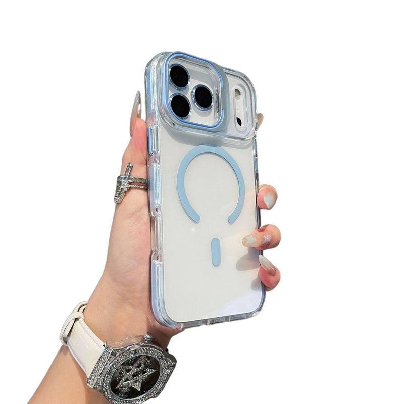 غطاء MagSafe بPC لـ iPhone 15 / 15 Plus / 15 Pro / 15 Pro Max باللون Light Cyan مغناطيسي بوظيفة حامل مع مغناطيس قوي وحماية من السقوط مع مقاوم للصدمات مع حامل قائم للعائلة - Image 5