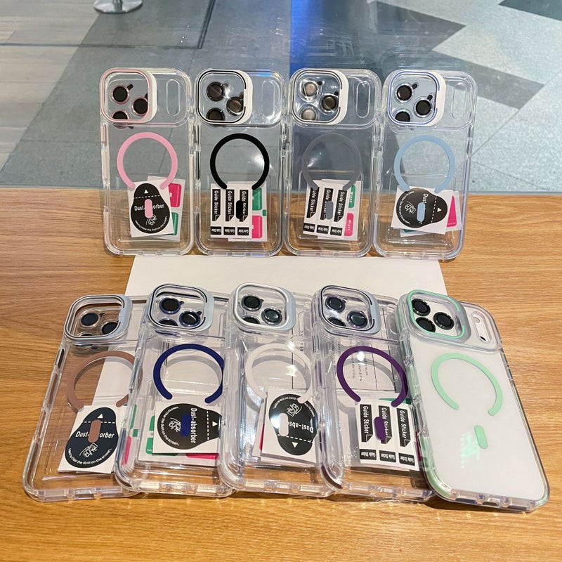 غطاء MagSafe بPC لـ iPhone 15 / 15 Plus / 15 Pro / 15 Pro Max باللون Light Cyan مغناطيسي بوظيفة حامل مع مغناطيس قوي وحماية من السقوط مع مقاوم للصدمات مع حامل قائم للعائلة - Image 2