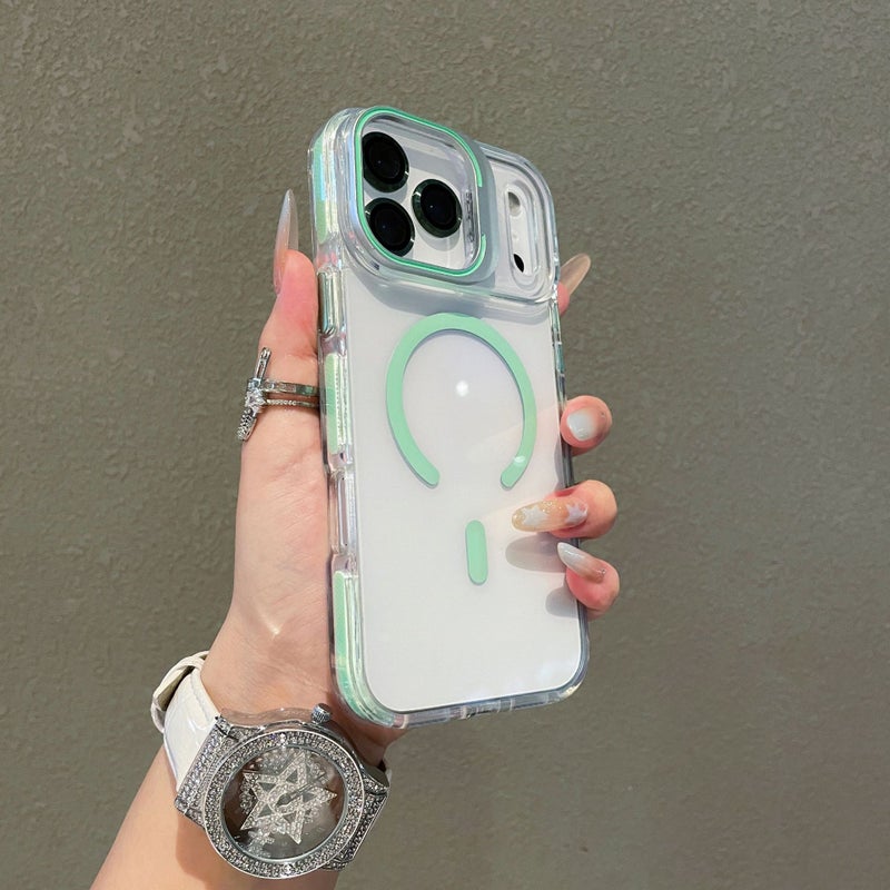 غطاء MagSafe بPC لـ iPhone 15 / 15 Plus / 15 Pro / 15 Pro Max باللون Light Cyan مغناطيسي بوظيفة حامل مع مغناطيس قوي وحماية من السقوط مع مقاوم للصدمات مع حامل قائم للعائلة - Image 3
