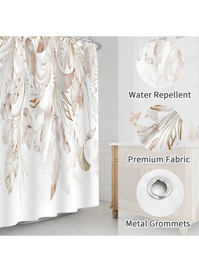 ZCHOMI Boho Leaves Shower Curtain Watercolor Tan Beige Palm Leaf Floral Bathroom Curtains Waterproof Polyester Fabric Bath Curtain 72 x 72 Inch with 12 Plastic Hooks - Image 4