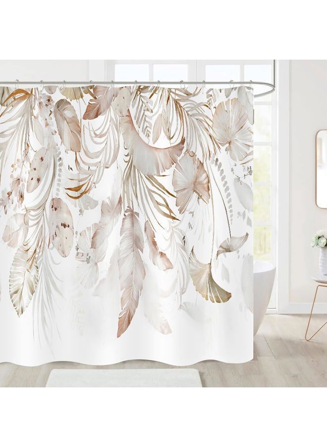 ZCHOMI Boho Leaves Shower Curtain Watercolor Tan Beige Palm Leaf Floral Bathroom Curtains Waterproof Polyester Fabric Bath Curtain 72 x 72 Inch with 12 Plastic Hooks - Image 2