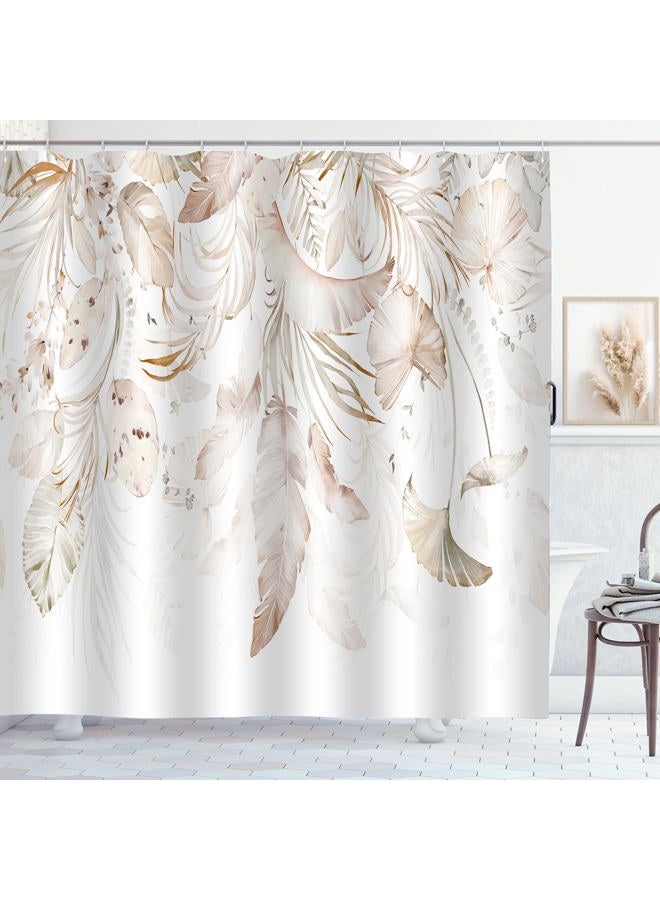 ZCHOMI Boho Leaves Shower Curtain Watercolor Tan Beige Palm Leaf Floral Bathroom Curtains Waterproof Polyester Fabric Bath Curtain 72 x 72 Inch with 12 Plastic Hooks - Image 1