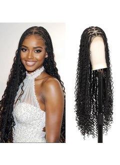 Kalyss Kalyss Knotless Braided Wigs for Women 13x8 HD Lace Frontal Braided Wigs with Baby Hair Boho Box Braid Wigs Black Human Hair Blended Braided Wig 36 Inch 