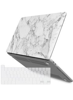iBenzer Compatible with 2023 2022 M2 MacBook Pro 13 Inch Case 2021 2020 M1 A2238 A2289 A2251 A2159 A1989 A1706 A1708, Hard Shell Case & Keyboard Cover for Mac Pro 13 Touch Bar, White Marble,T13WHMB+1  - Image 1