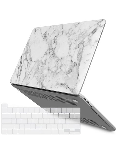 متوافق مع 2023 2022 M2 MacBook Pro 13 Inch Case 2021 2020 M1 A2238 A2289 A2251 A2159 A1989 A1706 A1708 ، غلاف صلب وغطاء لوحة مفاتيح لجهاز Mac Pro 13 Touch Bar ، رخام أبيض ، T13WHMB + 1