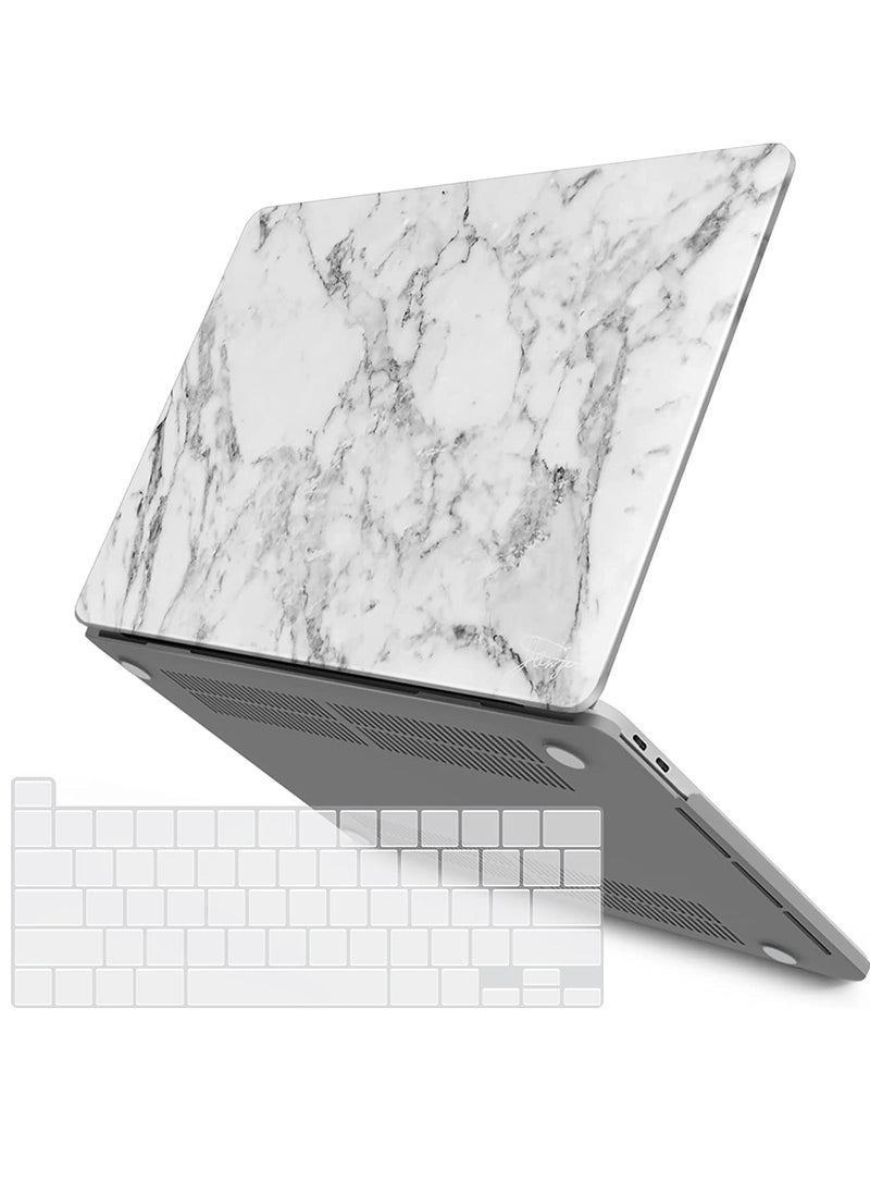 iBenzer Compatible with 2023 2022 M2 MacBook Pro 13 Inch Case 2021 2020 M1 A2238 A2289 A2251 A2159 A1989 A1706 A1708, Hard Shell Case & Keyboard Cover for Mac Pro 13 Touch Bar, White Marble,T13WHMB+1  - Image 1