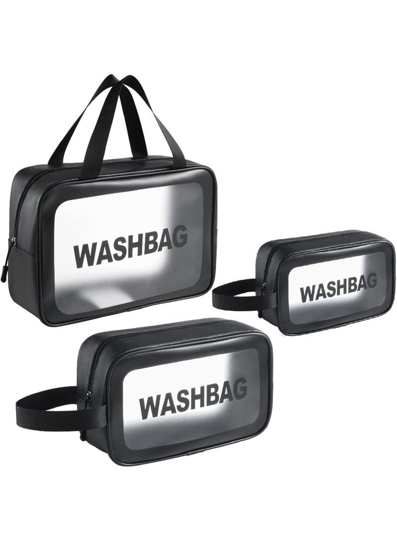 حقيبة أدوات تجميل شفافة، 3 قطع، حقيبة مكياج شفافة للسفر، حقيبة غسيل للنساء والفتيات (أسود) - Image 1