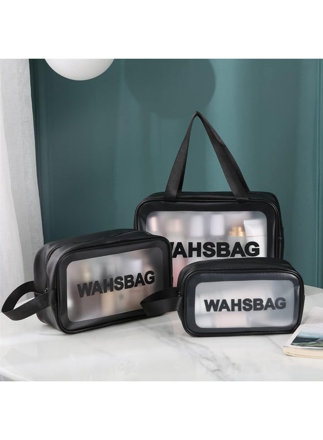 حقيبة أدوات تجميل شفافة، 3 قطع، حقيبة مكياج شفافة للسفر، حقيبة غسيل للنساء والفتيات (أسود) - Image 2