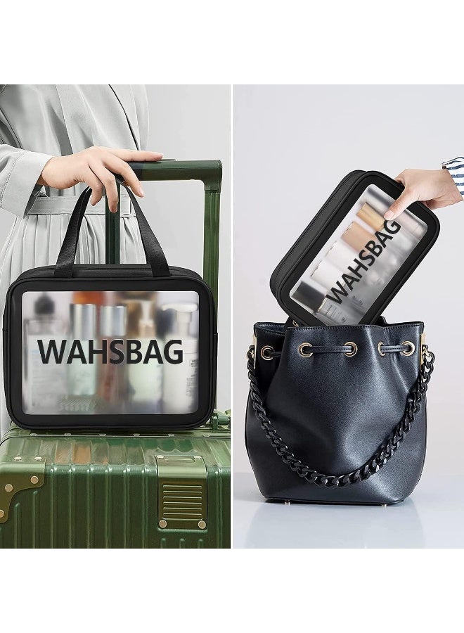 حقيبة أدوات تجميل شفافة، 3 قطع، حقيبة مكياج شفافة للسفر، حقيبة غسيل للنساء والفتيات (أسود) - Image 5