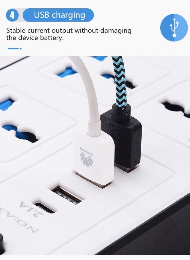 Power Multi Tap Universal Plug UK Outlet Power Strip with 2m Extension Cord AC Type C USB Port Charge Electrical Socket