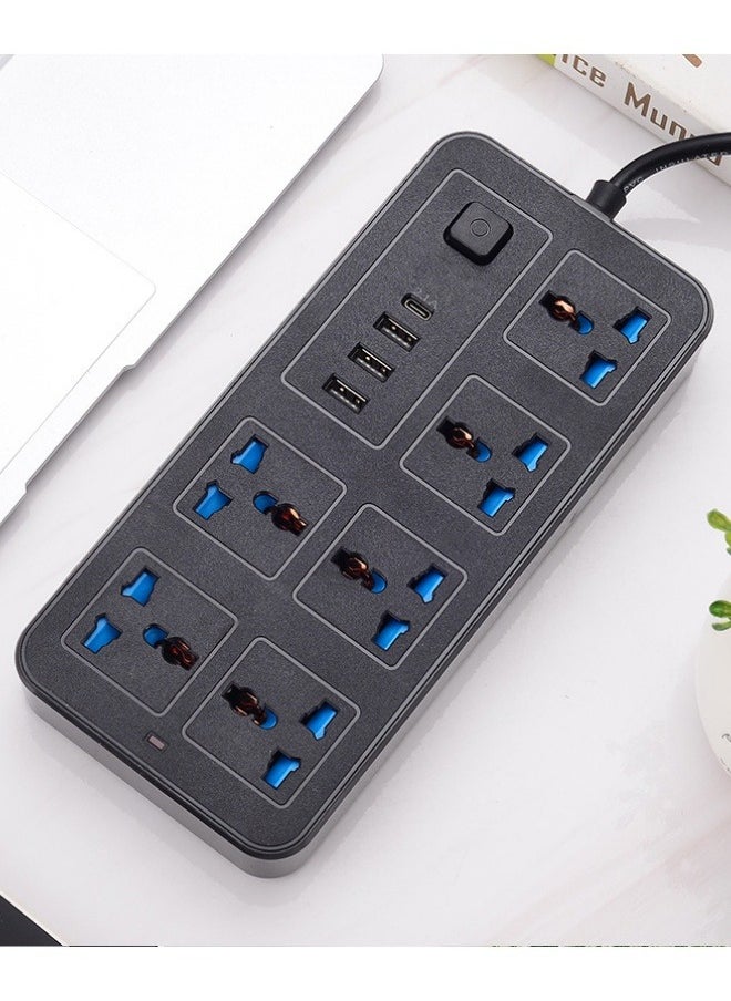 Power Multi Tap Universal Plug UK Outlet Power Strip with 2m Extension Cord AC Type C USB Port Charge Electrical Socket