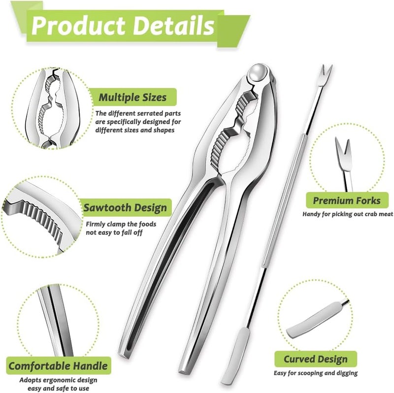 Vicsamer 3 PCS Lobster Crackers and Picks Set, Stainless Steel Crab Leg Tools, including 1 Lobster Cracker and 2 Forks, Heavy Duty Shellfish Nut Cracker Set, Seafood Tools for King Crab Legs Shellfish Claw - Image 3