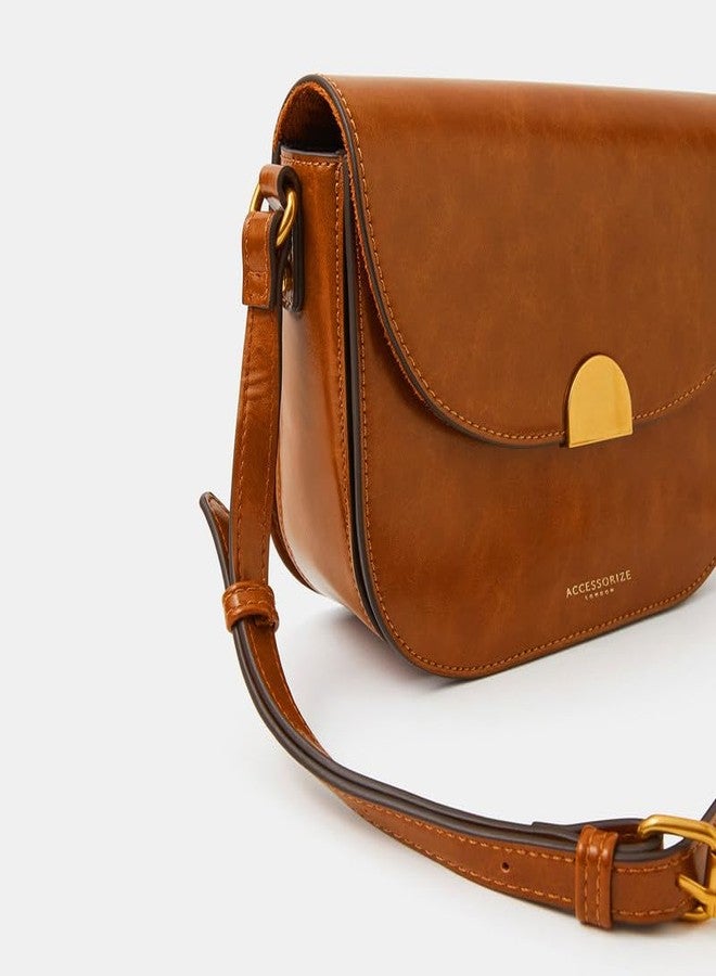 Accessorize London Women's Brown Boxy Sling Bag | Faux Leather Everyday Sling with Magnetic Closure | Structured Box Bag for Women | Stylish Casual & Work Sling - Image 4