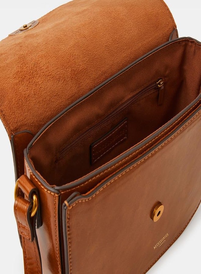 Accessorize London Women's Brown Boxy Sling Bag | Faux Leather Everyday Sling with Magnetic Closure | Structured Box Bag for Women | Stylish Casual & Work Sling - Image 5