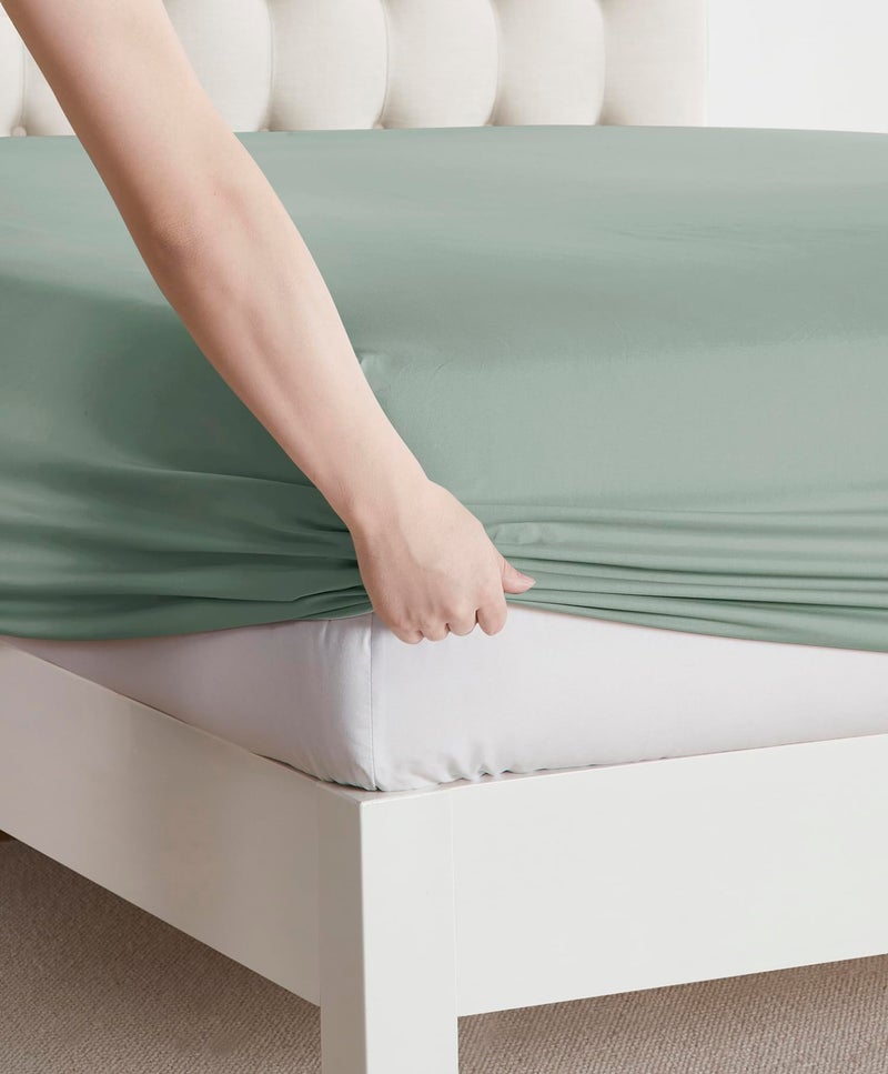 كلارا كلارك صفائح سرير كلارا كلارك برايم 1800 صفقة سرير صفقة سرير تتجعد عميق تتلاشى وصمة عار مقاومة لوراءات الفراش الناعمة ووسادات كاليفورنيا كينج جليد أخضر - Image 3