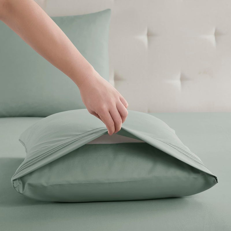 كلارا كلارك صفائح سرير كلارا كلارك برايم 1800 صفقة سرير صفقة سرير تتجعد عميق تتلاشى وصمة عار مقاومة لوراءات الفراش الناعمة ووسادات كاليفورنيا كينج جليد أخضر - Image 4