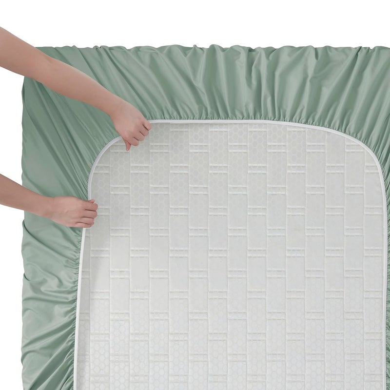 كلارا كلارك صفائح سرير كلارا كلارك برايم 1800 صفقة سرير صفقة سرير تتجعد عميق تتلاشى وصمة عار مقاومة لوراءات الفراش الناعمة ووسادات كاليفورنيا كينج جليد أخضر - Image 5