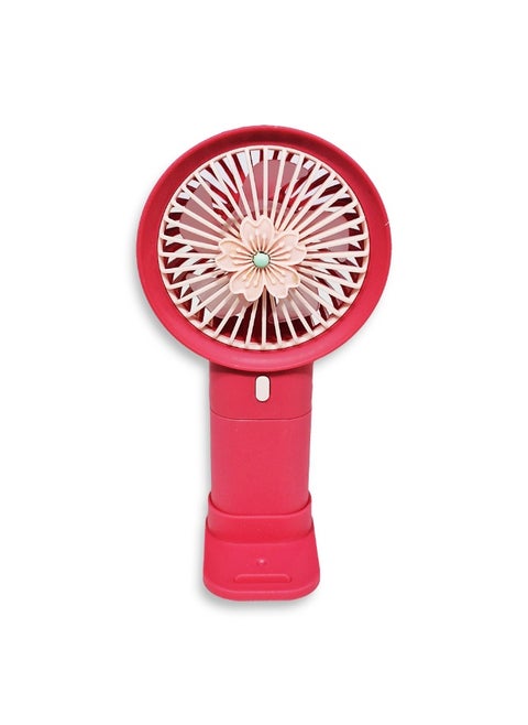 Mini handheld fan Q374F , cute design with bright and pink color, small size and easy to carry by hand or put in bag, equipped with USB rechargeable battery, on/off button 3 speeds with LED light, nice summer and birthday gift for kids and adults, high quality and easy to use