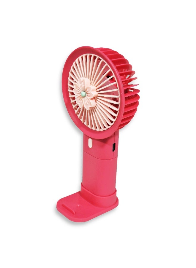 Generic - Mini handheld fan Q374F , cute design with bright and pink color, small size and easy to carry by hand or put in bag, equipped with USB rechargeable battery, on/off button 3 speeds with LED light, nice summer and birthday gift for kids and adults, high quality and easy to use - Image 1