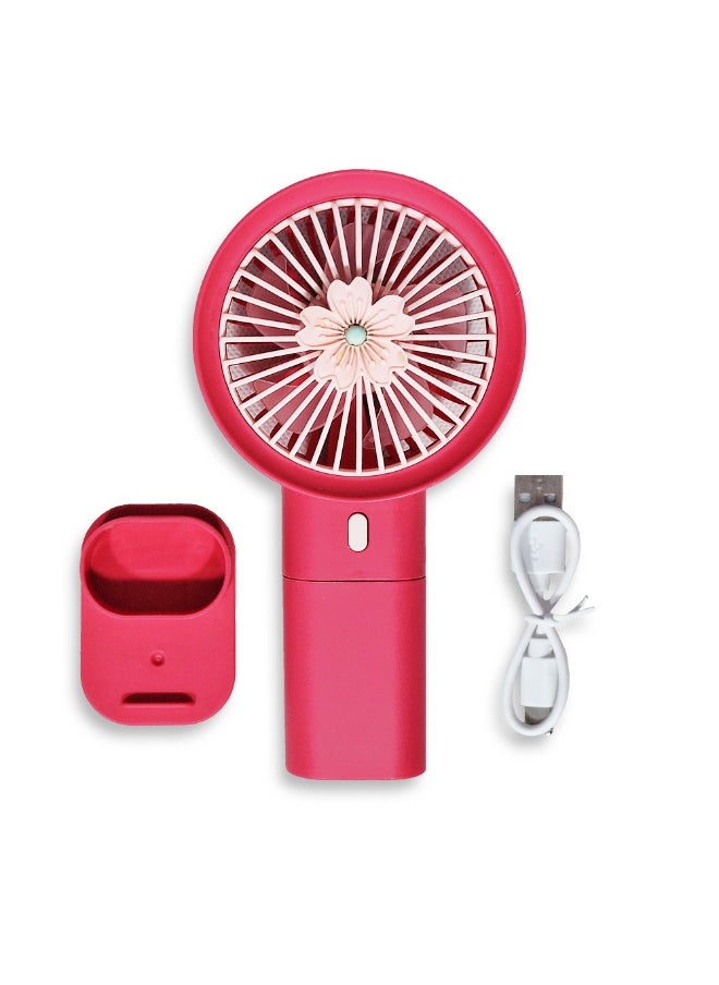 Generic - Mini handheld fan Q374F , cute design with bright and pink color, small size and easy to carry by hand or put in bag, equipped with USB rechargeable battery, on/off button 3 speeds with LED light, nice summer and birthday gift for kids and adults, high quality and easy to use - Image 1