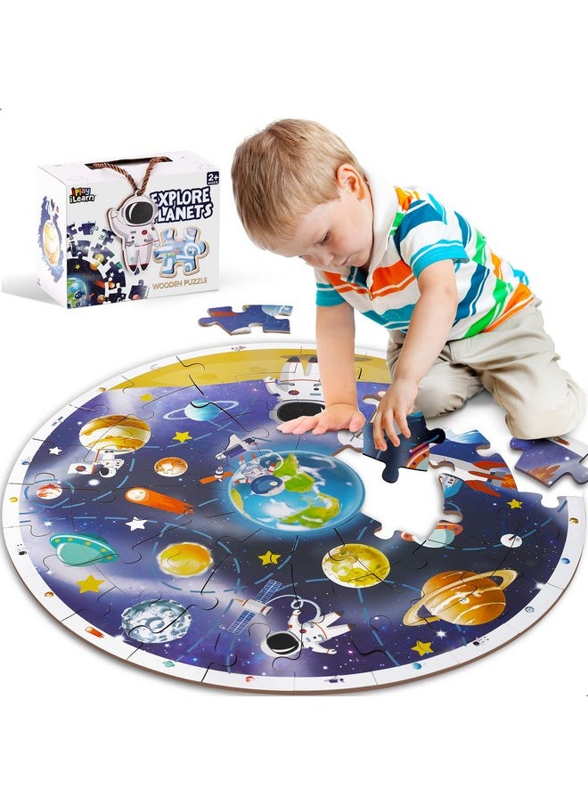 iPlay, iLearn iPlay, iLearn Floor Puzzles for Kids Ages 3-6, Jigsaw Puzzle for kids Ages 4-8, Toddler Large Wooden Learning Toy, Educational Round Planets, Solar System Birthday Gift for 5-7 Year Old Boy Girl Child  - Image 1