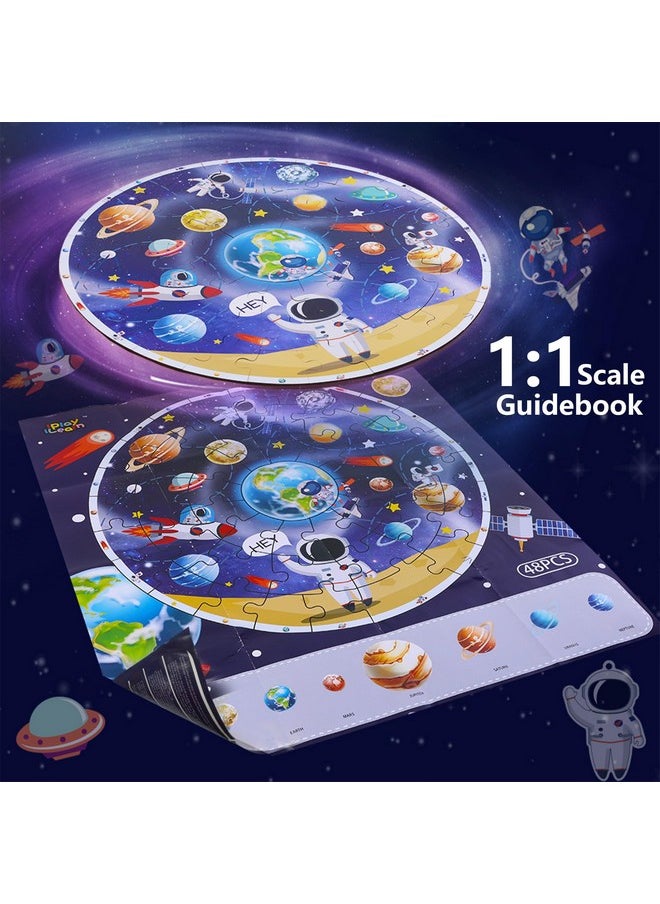 iPlay, iLearn iPlay, iLearn Floor Puzzles for Kids Ages 3-6, Jigsaw Puzzle for kids Ages 4-8, Toddler Large Wooden Learning Toy, Educational Round Planets, Solar System Birthday Gift for 5-7 Year Old Boy Girl Child  - Image 4