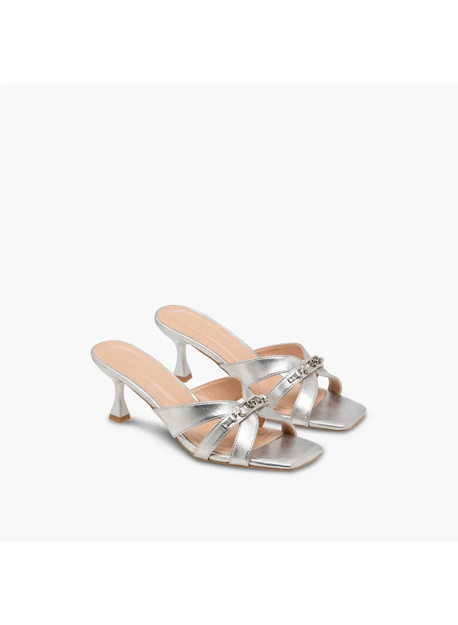 سيليست Women's Solid Slip-On Cross Strap Sandals with Metal Accent