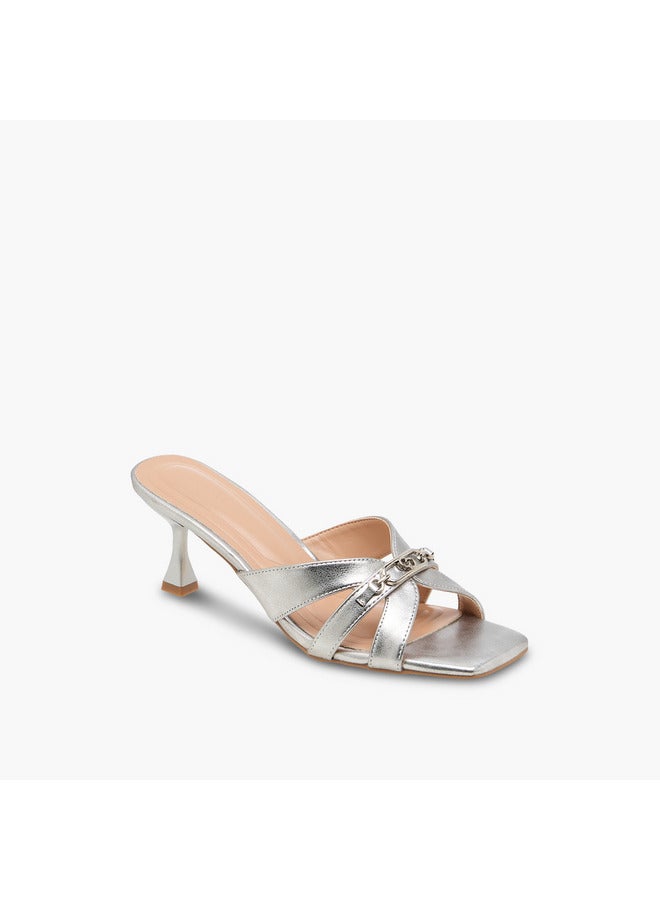 Celeste Women's Solid Slip-On Cross Strap Sandals with Metal Accent - Image 2