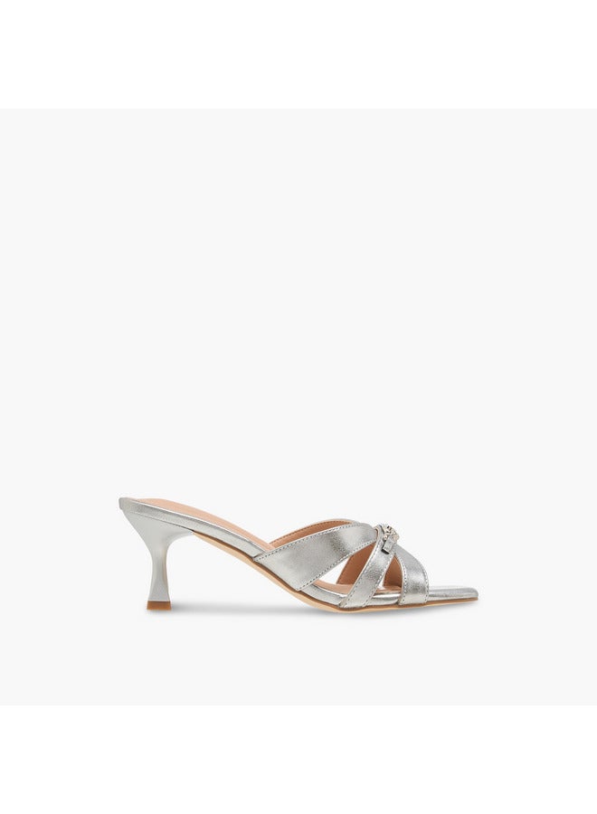 Celeste Women's Solid Slip-On Cross Strap Sandals with Metal Accent - Image 3