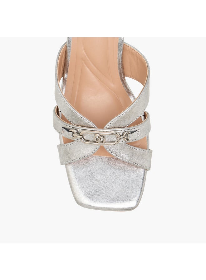 Celeste Women's Solid Slip-On Cross Strap Sandals with Metal Accent - Image 4