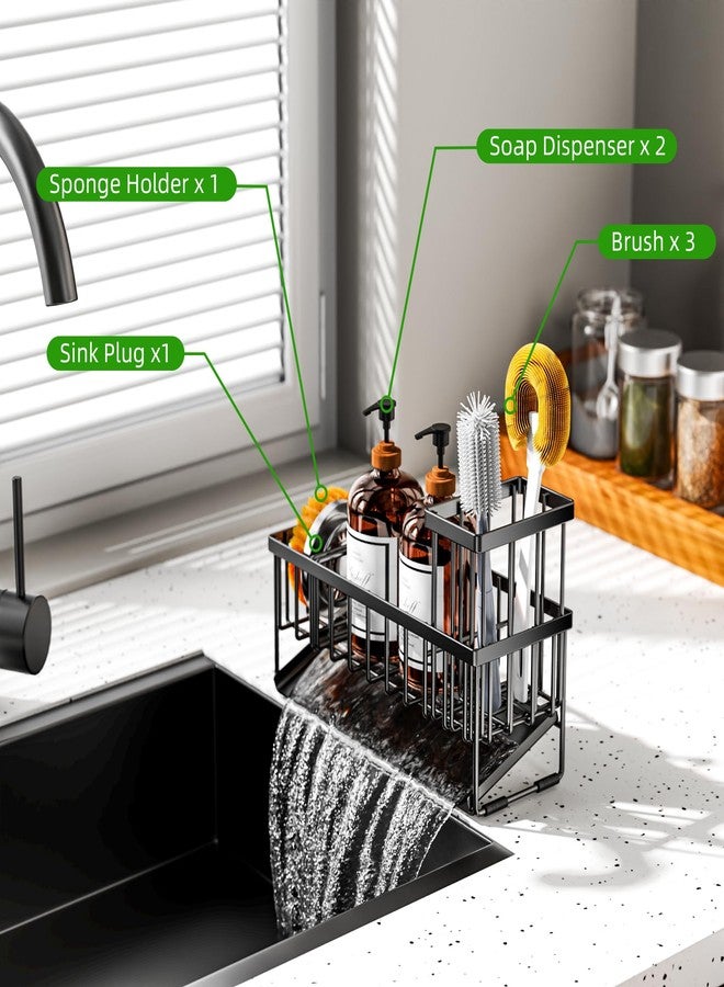 Cisily Extra Large Kitchen Sink Caddy Organzier with High Brush Holder, Sponge Holder for Sink, 304 Rustproof Stainless, Kitchen Countertop Soap Dispenser Organizer For Decor and Accessories - Image 5