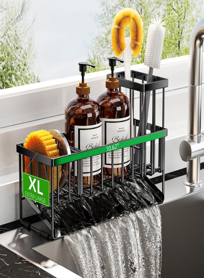 Cisily Extra Large Kitchen Sink Caddy Organzier with High Brush Holder, Sponge Holder for Sink, 304 Rustproof Stainless, Kitchen Countertop Soap Dispenser Organizer For Decor and Accessories - Image 1