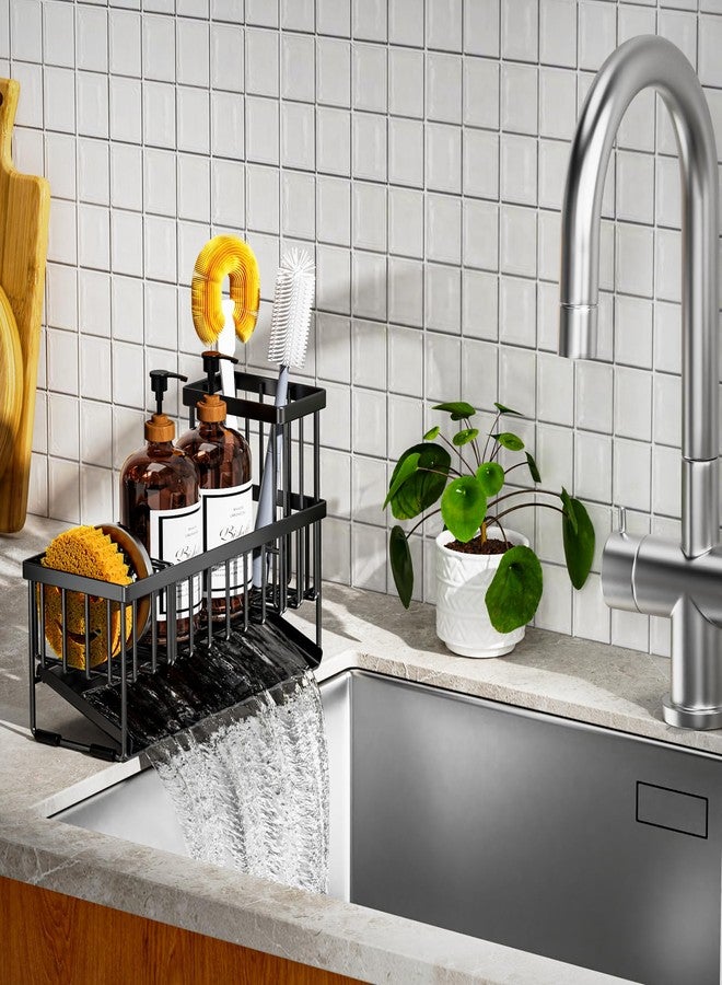 Cisily Extra Large Kitchen Sink Caddy Organzier with High Brush Holder, Sponge Holder for Sink, 304 Rustproof Stainless, Kitchen Countertop Soap Dispenser Organizer For Decor and Accessories - Image 3